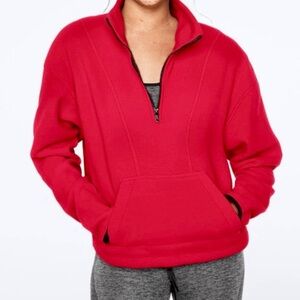 PINK Victoria's Secret Bright Cherry Red Quarter Zip Fleece | Large